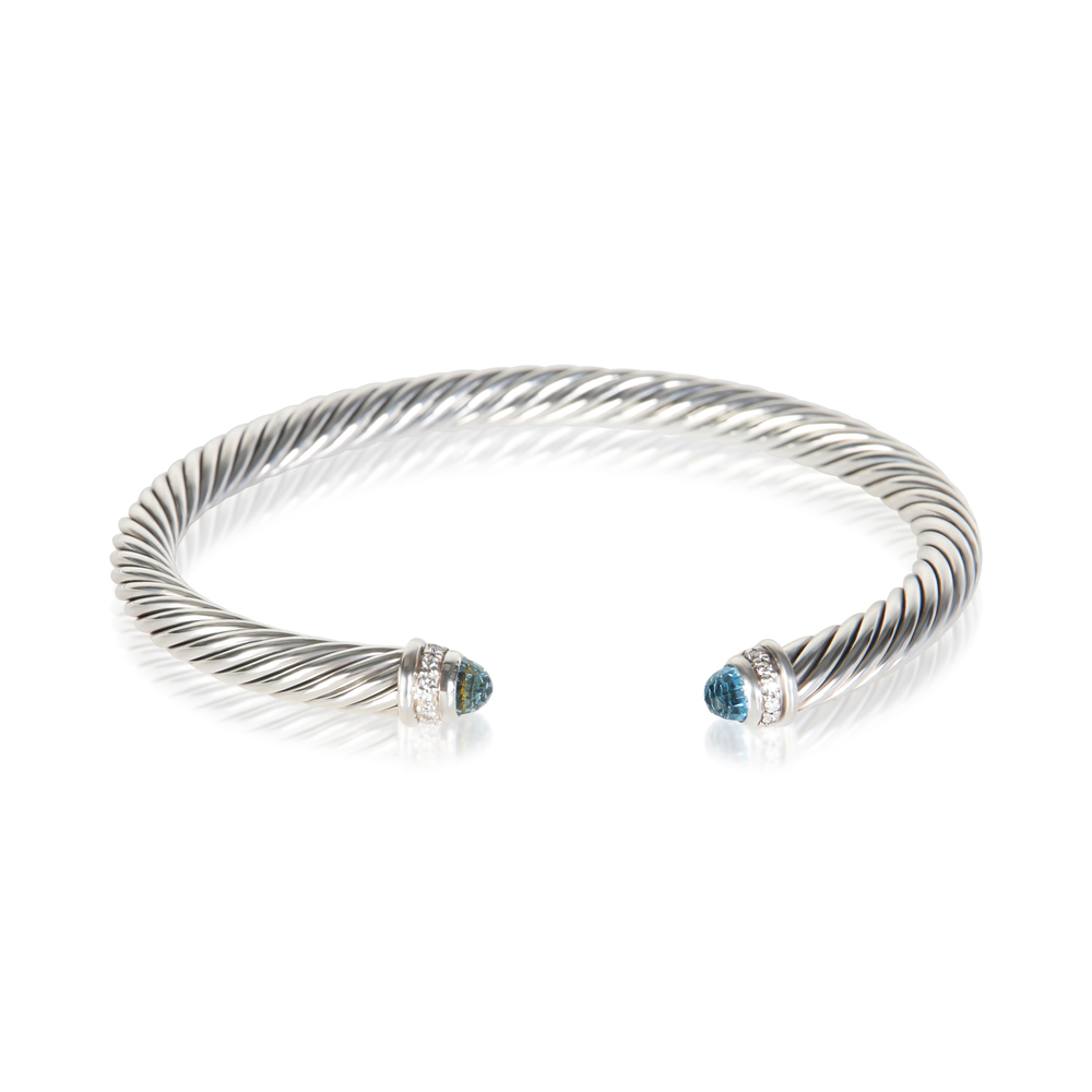 David Yurman Sterling Silver Topaz and Diamond Cable Classic Bracelet